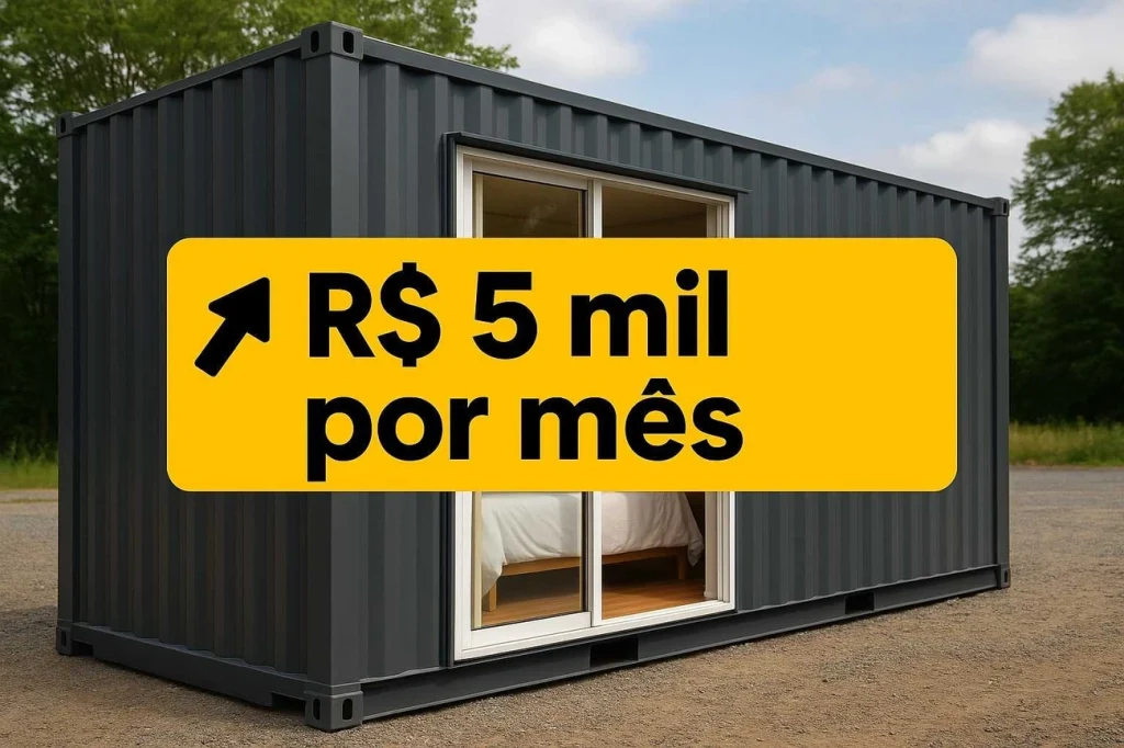 Transformar contêiner em kitnet e alugar por diária gera receita previsível entre R$ 4 mil e R$ 5 mil por mês