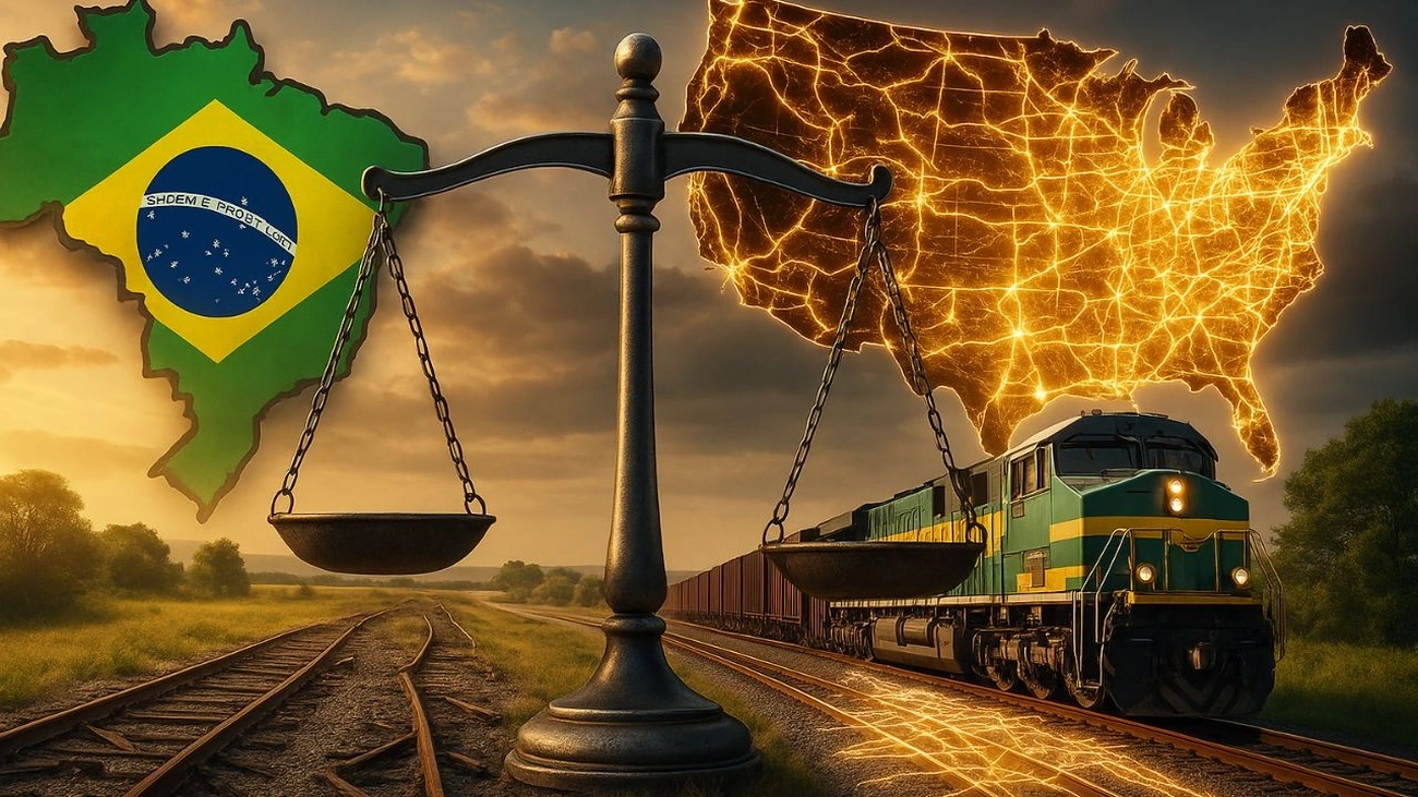 Brasil e EUA têm territórios quase iguais, mas escolhas opostas criaram 140 mil km de trilhos americanos e deixaram nosso país com apenas 30 mil km desconexos, perdendo integração, eficiência e desenvolvimento