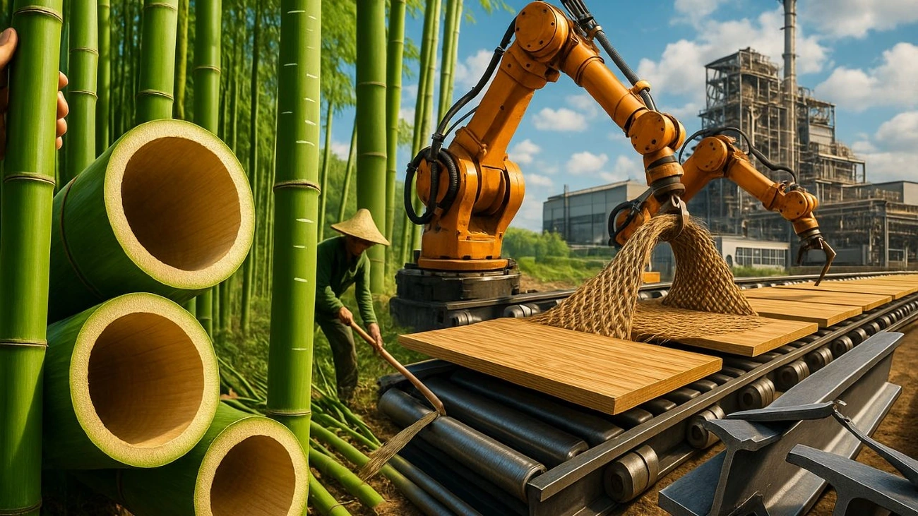 Mais duro que aço e crescendo 91 cm por dia, bambu move US$ 60 bilhões substituindo plástico e madeira com fibras ultra resistentes, colheita manual e alta tecnologia industrial