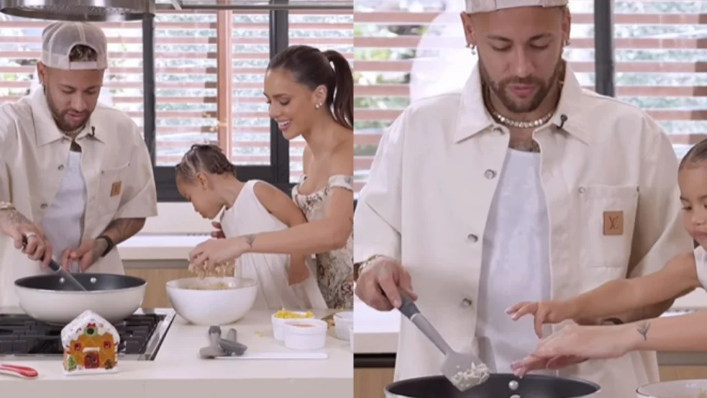Neymar Jr e filhas cozinhando hoje no Natal